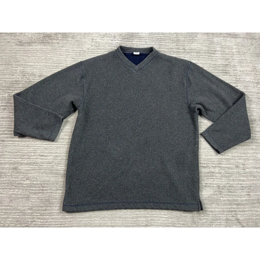 Old Navy Fleece Pullover Mens 16 Gray V-Neck Long Sleeve Contrast Stitching